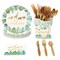 144 Piece Wild One Party Supplies for 1st Birthday Decorations for Boys and Girls, Jungle Safari Theme Dinnerware with Safari Plates, Napkins, Cups, and Cutlery (Serves 24)